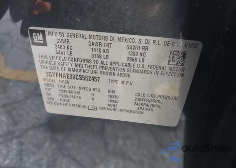 2012 Cadillac Srx Luxury Collection из США, поврежденный, VIN 3GYFNAE39CS562457